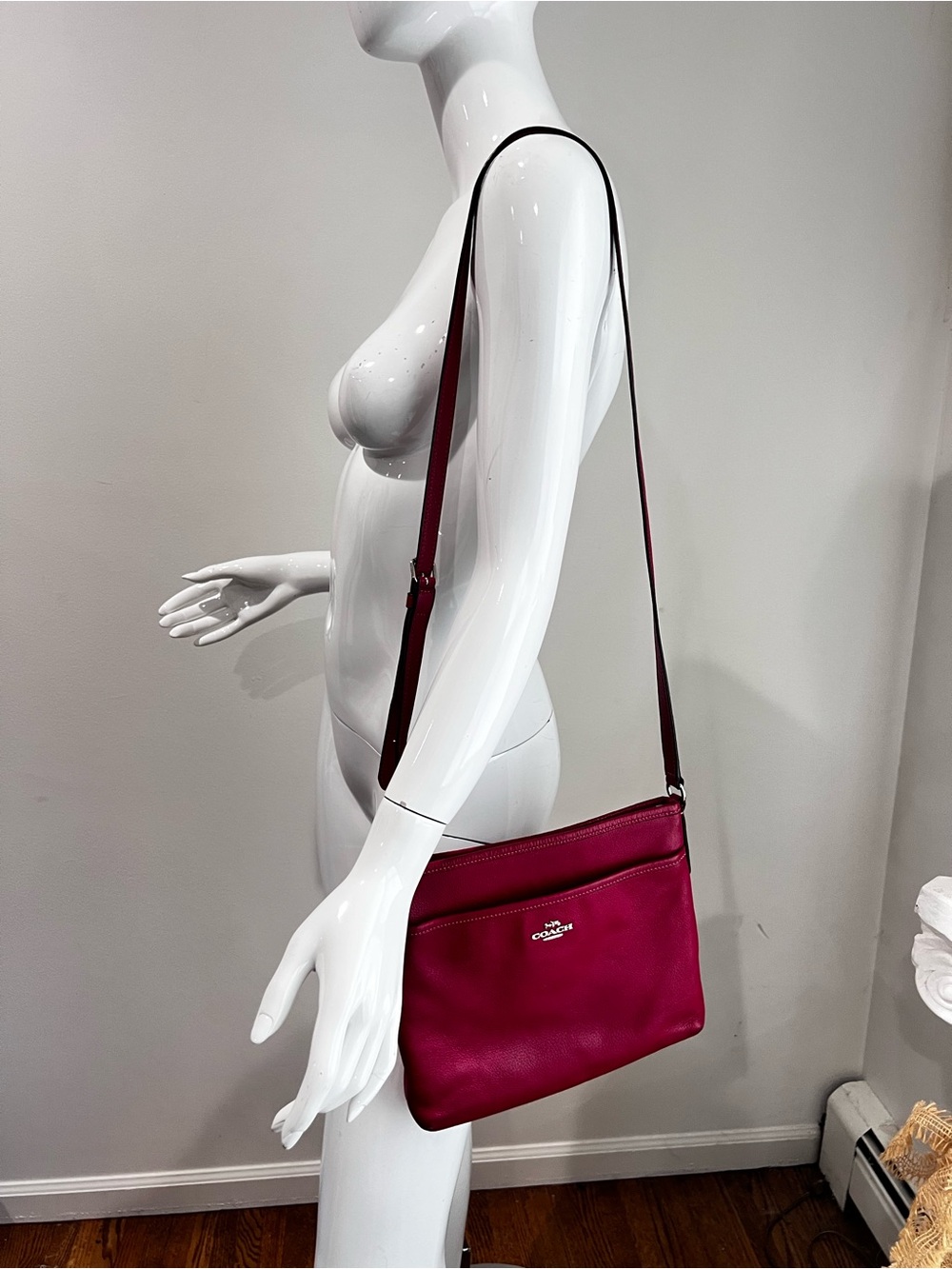 Coach Pebbled Leather Crossbody in Raspberry - Picture 2 of 5